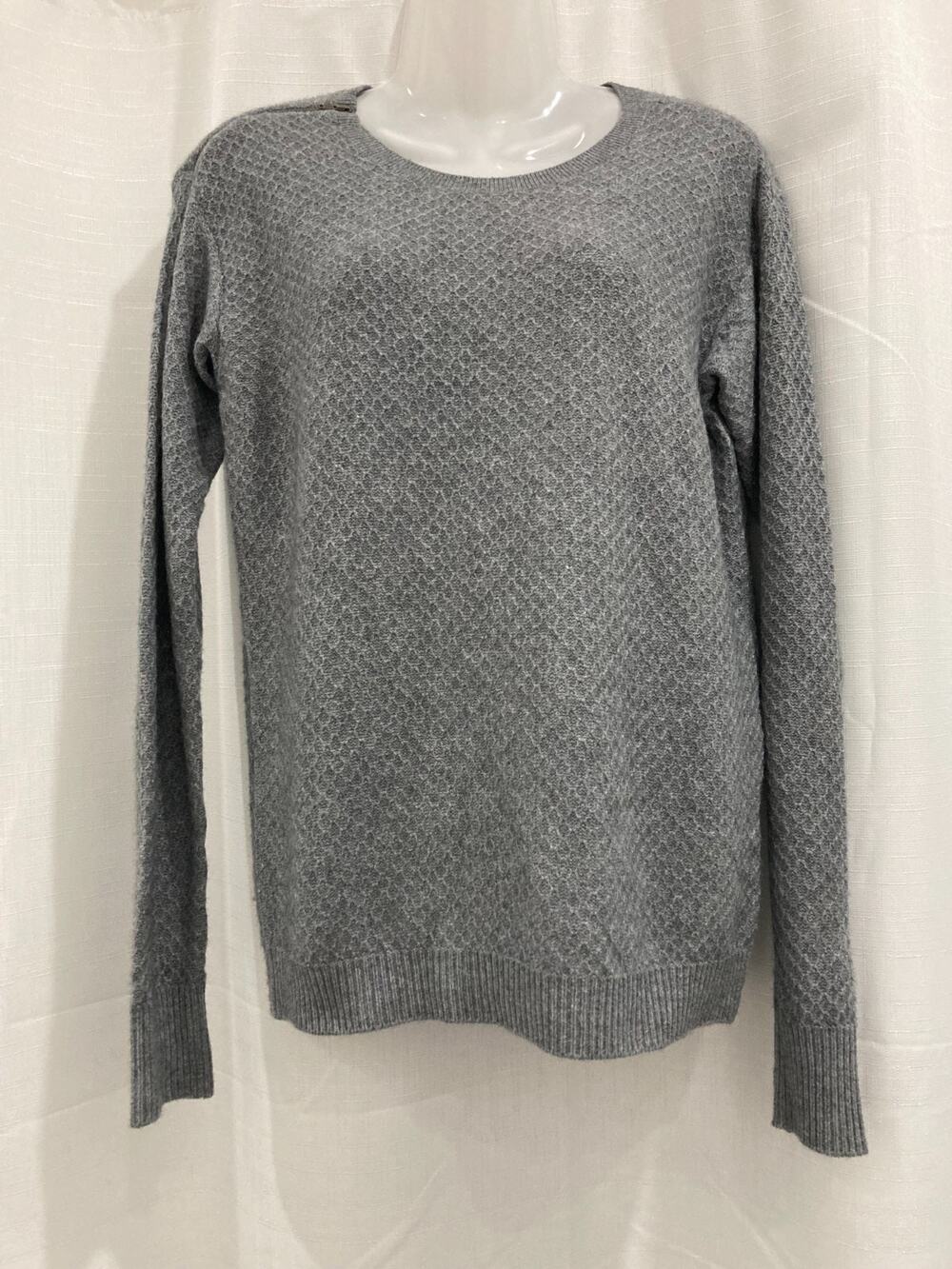 Joie Yuliya Heather Gray Wool Cashmere Diamond Stitch Crew Neck Knit Sweater S